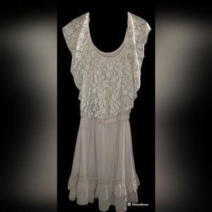 Sassy Bling Dress with Lace Top, Cream, Size XL, Style #YC916